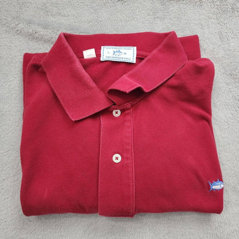 Southern Tide Skipjack Polo Shirt Men's L Red Classic Fit Preppy Cotton